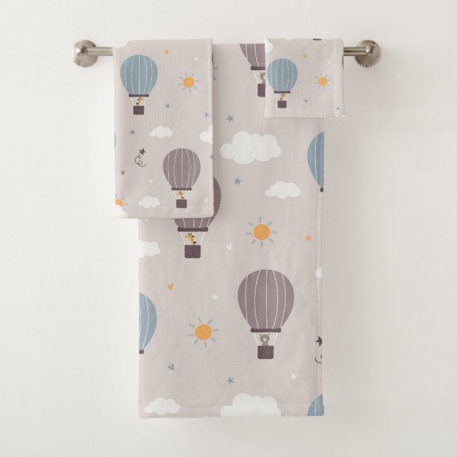 Hot Air Balloons With Animals Bath Towel Set (Insitu)