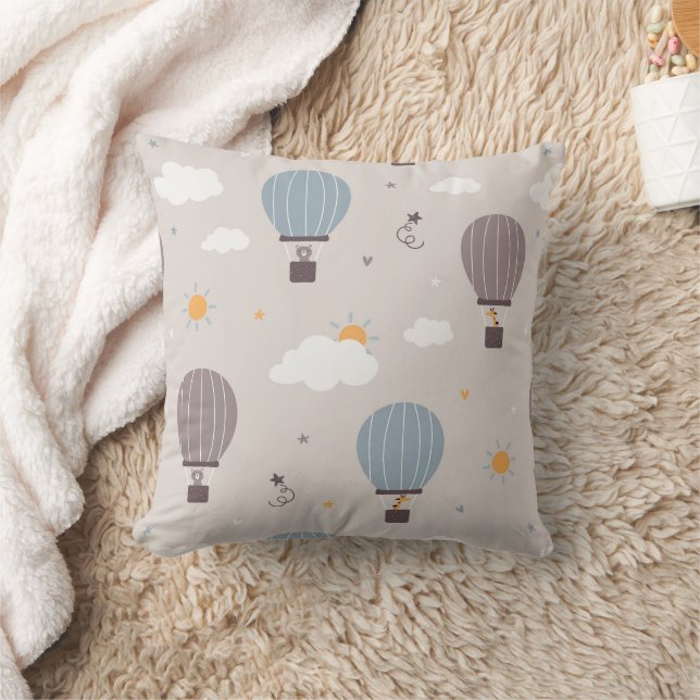 Hot Air Balloons With Animals Throw Pillow (Blanket)