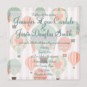 Hot Air Balloons with Hearts Wedding Invitations