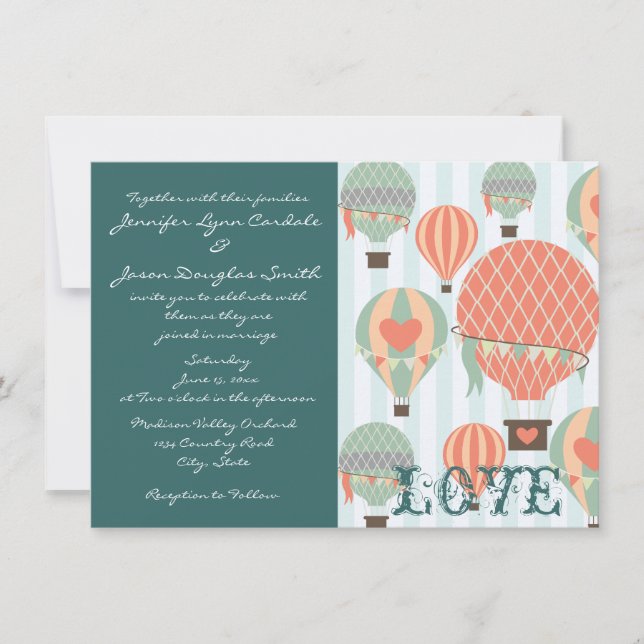 Hot Air Balloons with Hearts Wedding Invitations (Front)