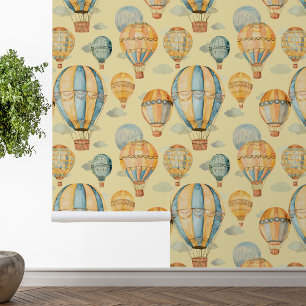 Hot Air Balloons Yellow Baby's Room Nursery Wallpaper