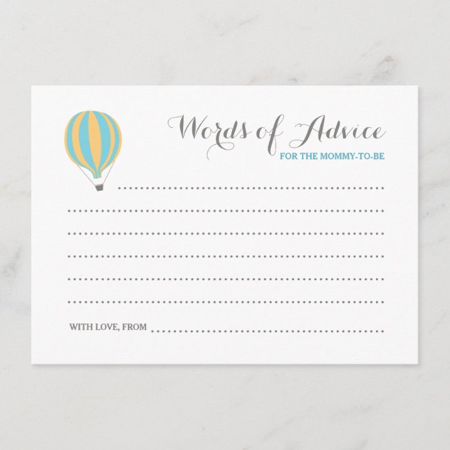 Hot Air Blue Balloon Boy Words of Advice Cards (Front)