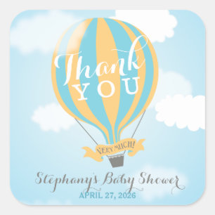 Hot Air Blue Yellow Balloon Thank You Stickers