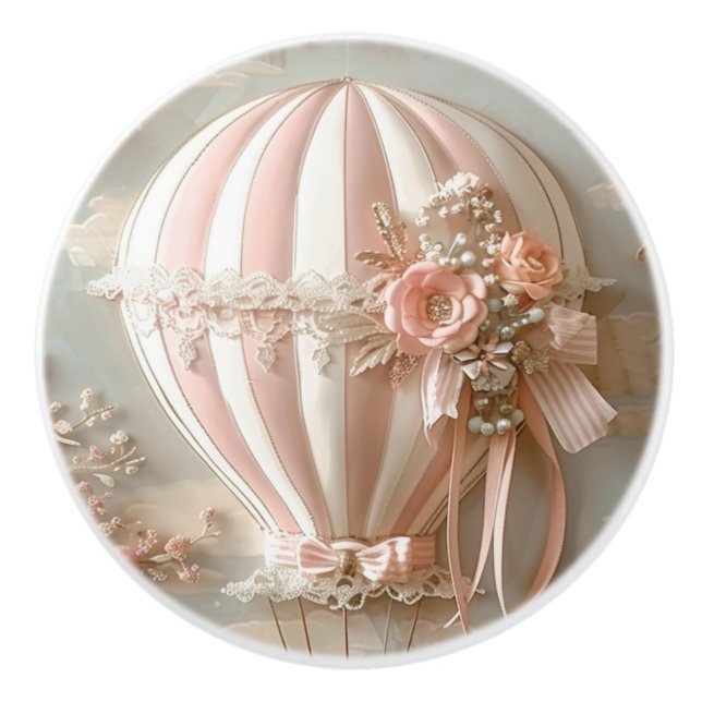 Hot Air Parisian Balloon Soft Pinks Baby Room  Ceramic Knob (Front)