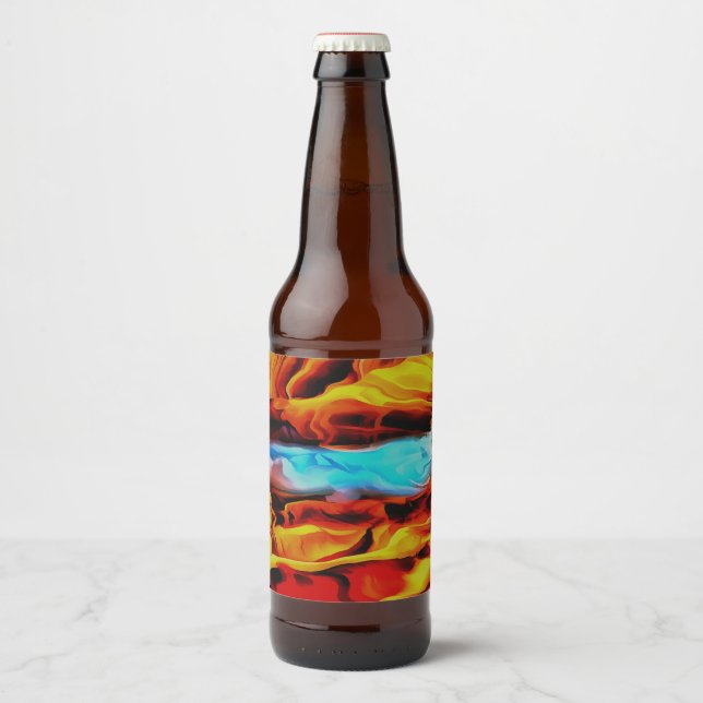 Hot And Cold Elements Acrylic Pour Abstract  Beer Bottle Label (Front)