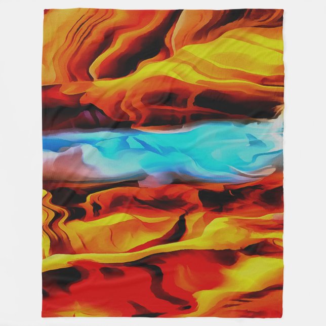 Hot And Cold Elements Acrylic Pour Abstract  Fleece Blanket (Front)