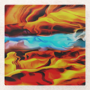 Hot And Cold Elements Acrylic Pour Abstract Glass Coaster
