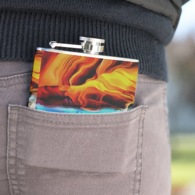 Hot And Cold Elements Acrylic Pour Abstract  Hip Flask (In Situ)