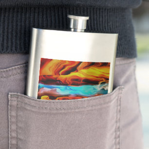Hot And Cold Elements Acrylic Pour Abstract  Hip Flask