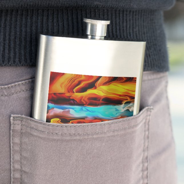 Hot And Cold Elements Acrylic Pour Abstract  Hip Flask (In Situ)