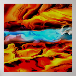 Hot And Cold Elements Acrylic Pour Abstract  Poster
