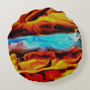 Hot And Cold Elements Acrylic Pour Abstract Round Cushion