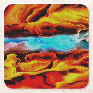 Hot And Cold Elements Acrylic Pour Abstract Square Paper Coaster