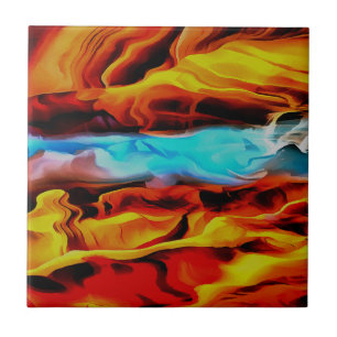 Hot And Cold Elements Acrylic Pour Abstract Tile