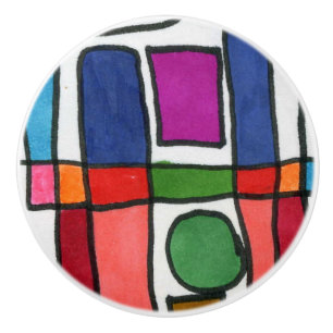 Hot and cool rectangle stripe with circle accent ceramic knob