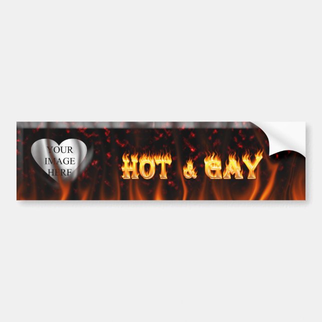 Hot and Gay fire and flames red marble Bumper Sticker (Front)