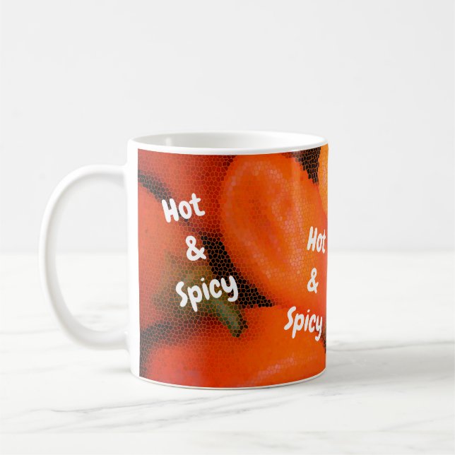 Hot and Spicy Mosaic Bright Orange Chilli Peppers Coffee Mug (Left)
