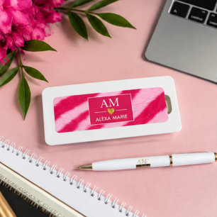 Hot Baby Pink Faux Fur Zebra Stripe Soft Glam Name Tag