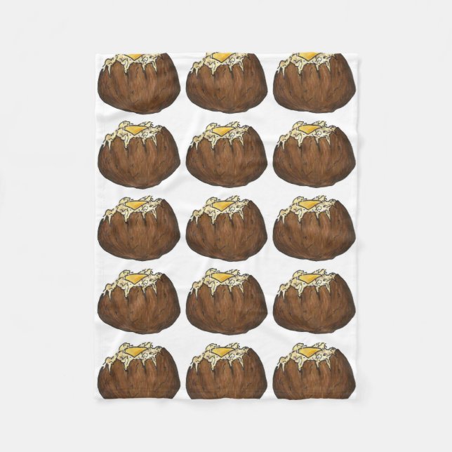 Hot Baked Idaho Potato Potatoes Butter Pat Foodie Fleece Blanket (Front)