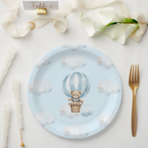 Hot Balloon Teddy Bear Boy Baby Shower Plates