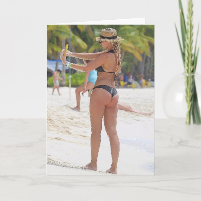 HOT BIG BOTTOMED BEACH GIRL BIRTHDAY CARD FOR HIM (Front)