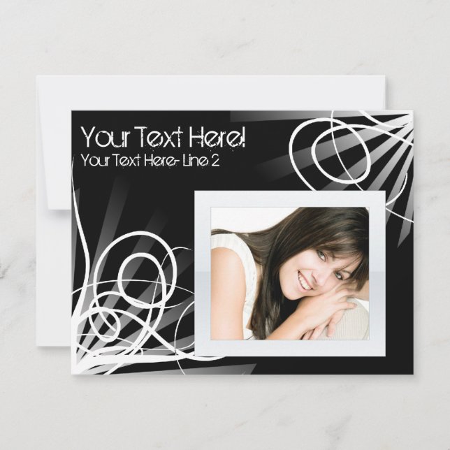 Hot Black and White Swirl Photo Party Invitation (Front)