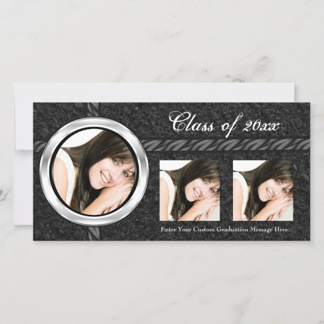 Hot Black Graduation Announcement Photo Card (Front)