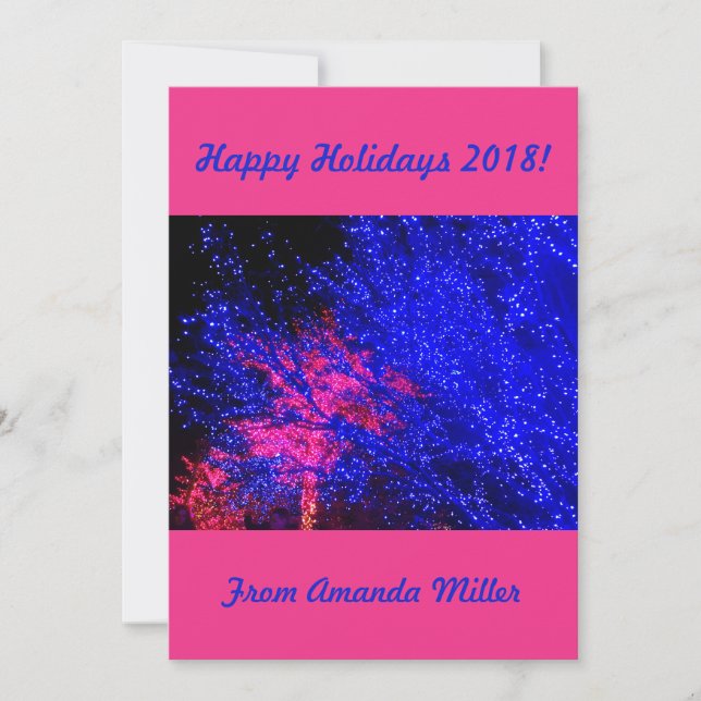 Hot Blue and Pink Christmas Tree Lights Display Holiday Card (Front)