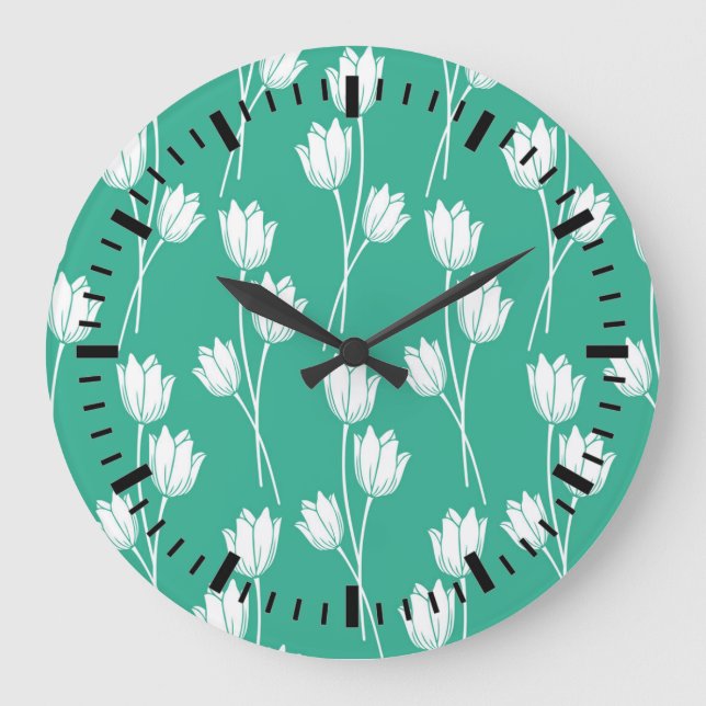 Hot & Bright Green Floral Pattern Large Clock (Front)