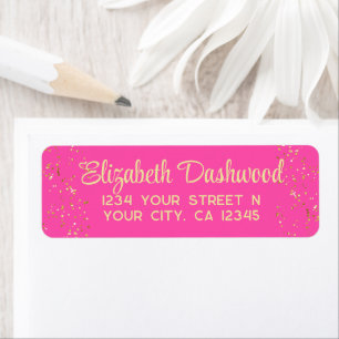 Hot Bright Pink Faux Gold Glitter Modern Girly