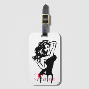 Hot Brunette in black Thunder_Cove Luggage Tag