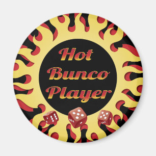 hot bunco player with red dice magnet