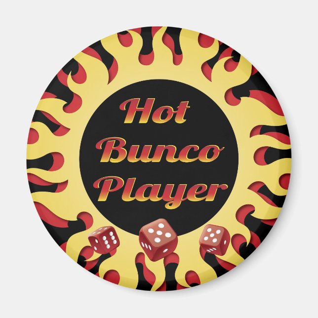 hot bunco player with red dice magnet (Front)
