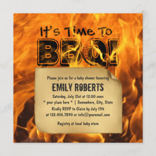 Hot Burning Fire BBQ Baby Shower Invitations