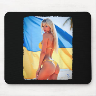 Hot Bybe - Beautiful Bikini Girl With Ukraine Flag Mouse Mat