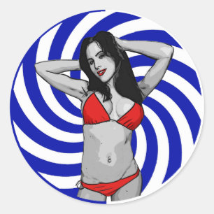 Hot Cartoon Bikini Babe Classic Round Sticker