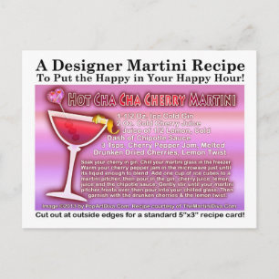 HOT CHA CHA CHERRY MARTINI RECIPE POSTCARD