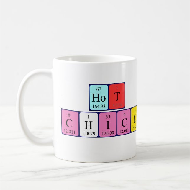 Hot chick periodic table name mug (Left)