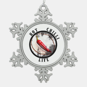 Hot chilli life snowflake pewter christmas ornament