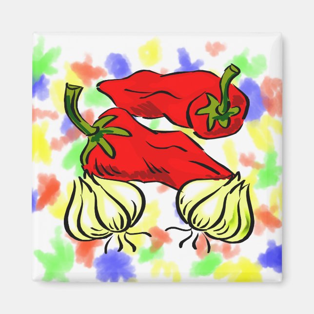 Hot Chilli Pepper and Onion Graphic Magnet (Front)
