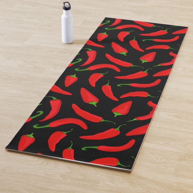 Hot Chilli Pepper Cartoon Black Red Pattern Yoga Mat (In Situ)