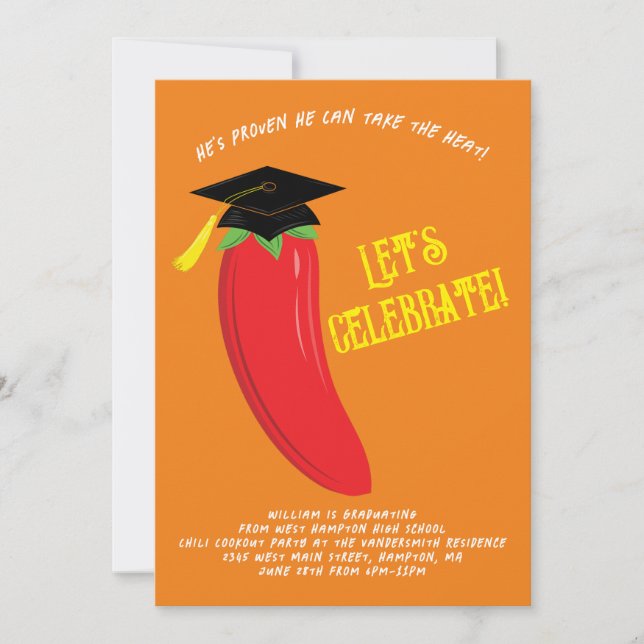 Hot Chilli Pepper Graduation Party Red Invitation (Front)
