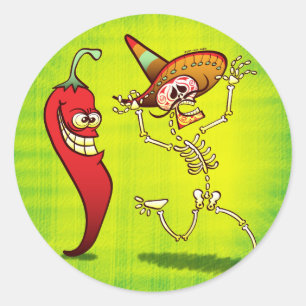Hot Chilli Pepper Nightmare for a Mexican Skeleton Classic Round Sticker