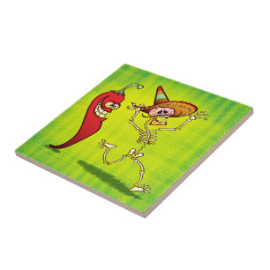Hot Chilli Pepper Nightmare for a Mexican Skeleton Tile