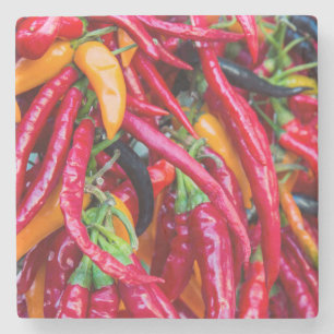Hot Chilli Peppers At Farmers Market In Madison Stone Coaster