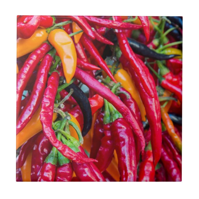 Hot Chilli Peppers At Farmers Market In Madison Tile (Front)