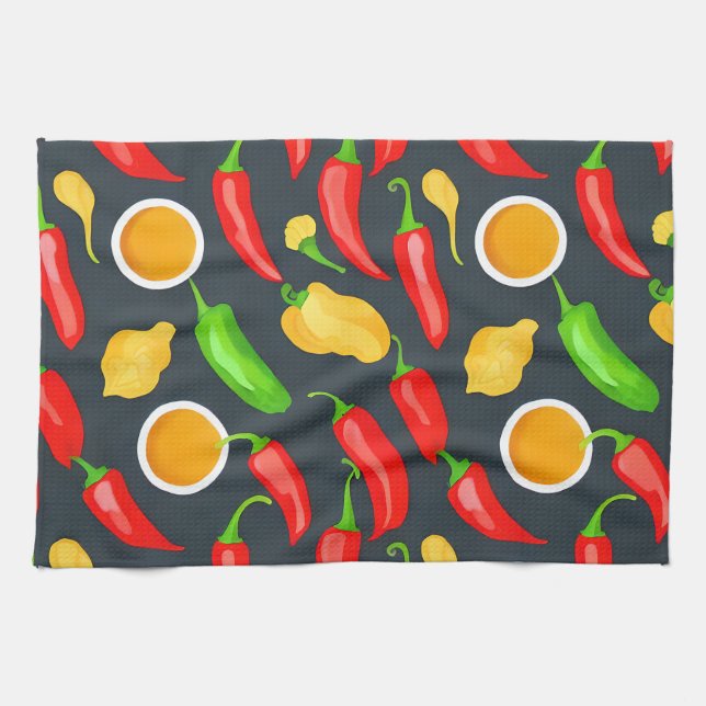 Hot Chilli Peppers Pattern Tea Towel (Horizontal)
