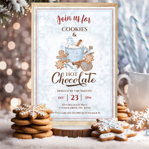 Hot Chocolate And Cookies Blue Christmas Party Invitation