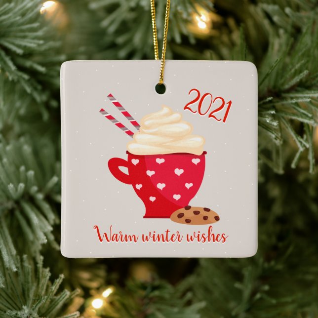 Hot Chocolate and Cookies Christmas Ceramic Ornament (Tree)
