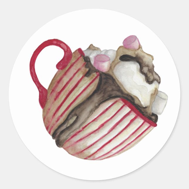 Hot chocolate and marshmallows cocoa sundae  classic round sticker (Front)